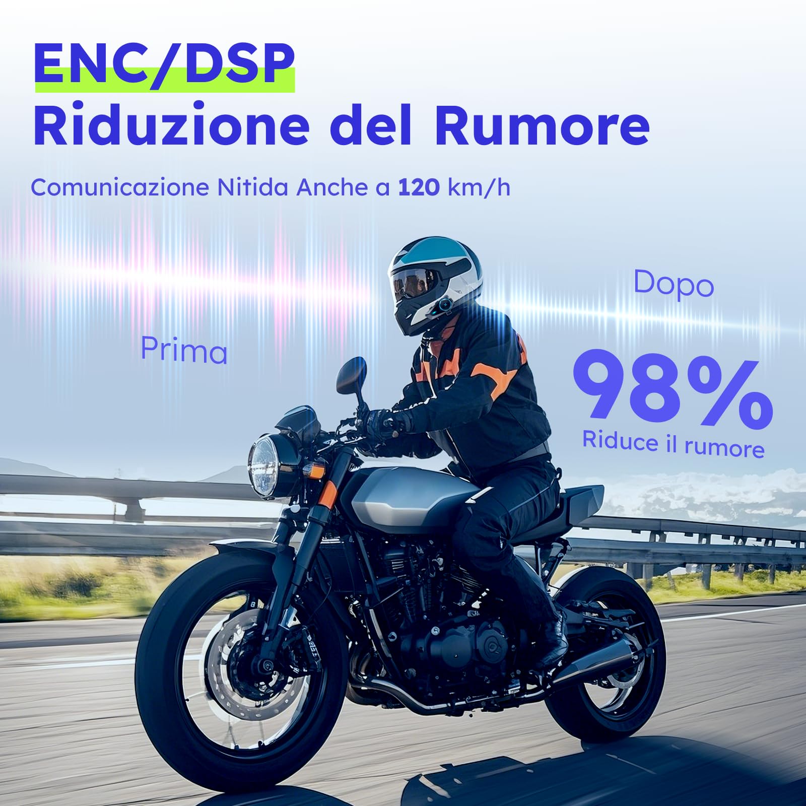 D10, cuffie Bluetooth per moto, citofono a 4 piloti, sistema di comunicazione del casco, V5.4, cancellazione del rumore ENC, controllo vocale AI, multitasking audio, radio FM, IPX7, adatto