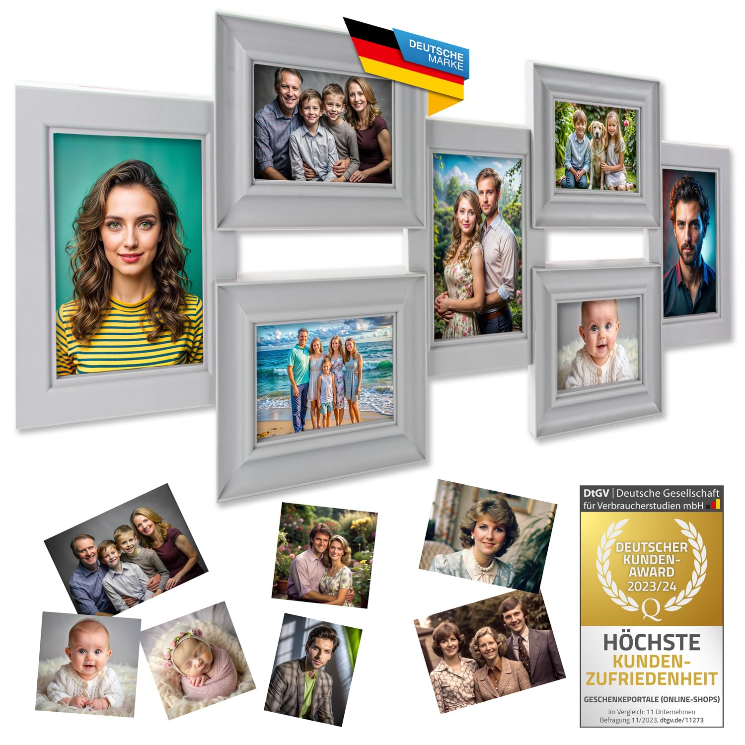 Picture Frame - XXL Photo Frame Photo Gallery Photo Collage; Gallery Frame with Real Glass Excellent Display (Collage - Grey)