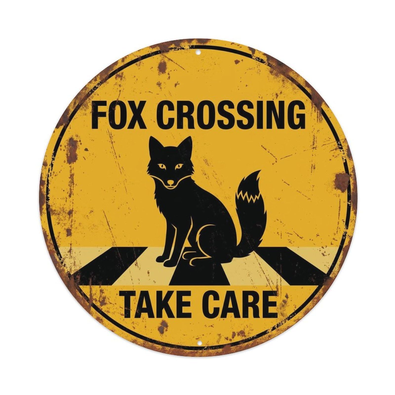Metal Tin Sign Fox Crossing Take Care Heritage