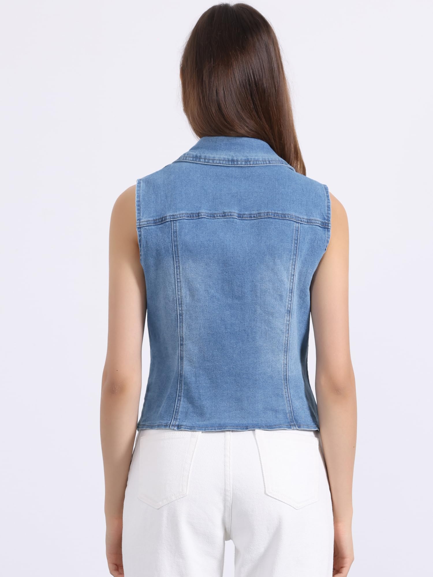 Allegra K Chaleco Vaquero Para Mujer Sin Mangas Con Cuello En V Abotonado Chaleco Corsé Bustier Chaqueta Vaquera