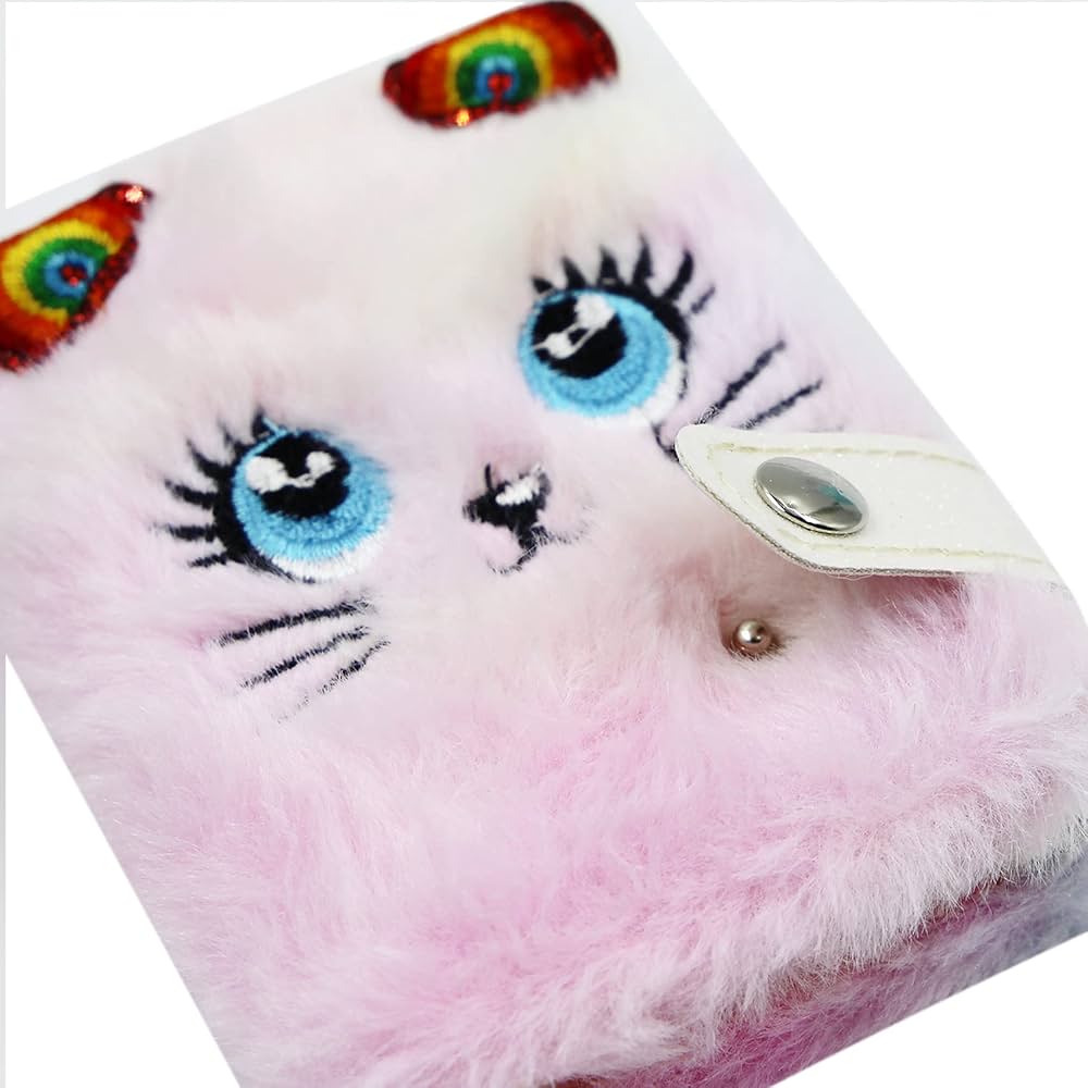 Cute Animal Cat Face Plush Mini Pocket Notebook with