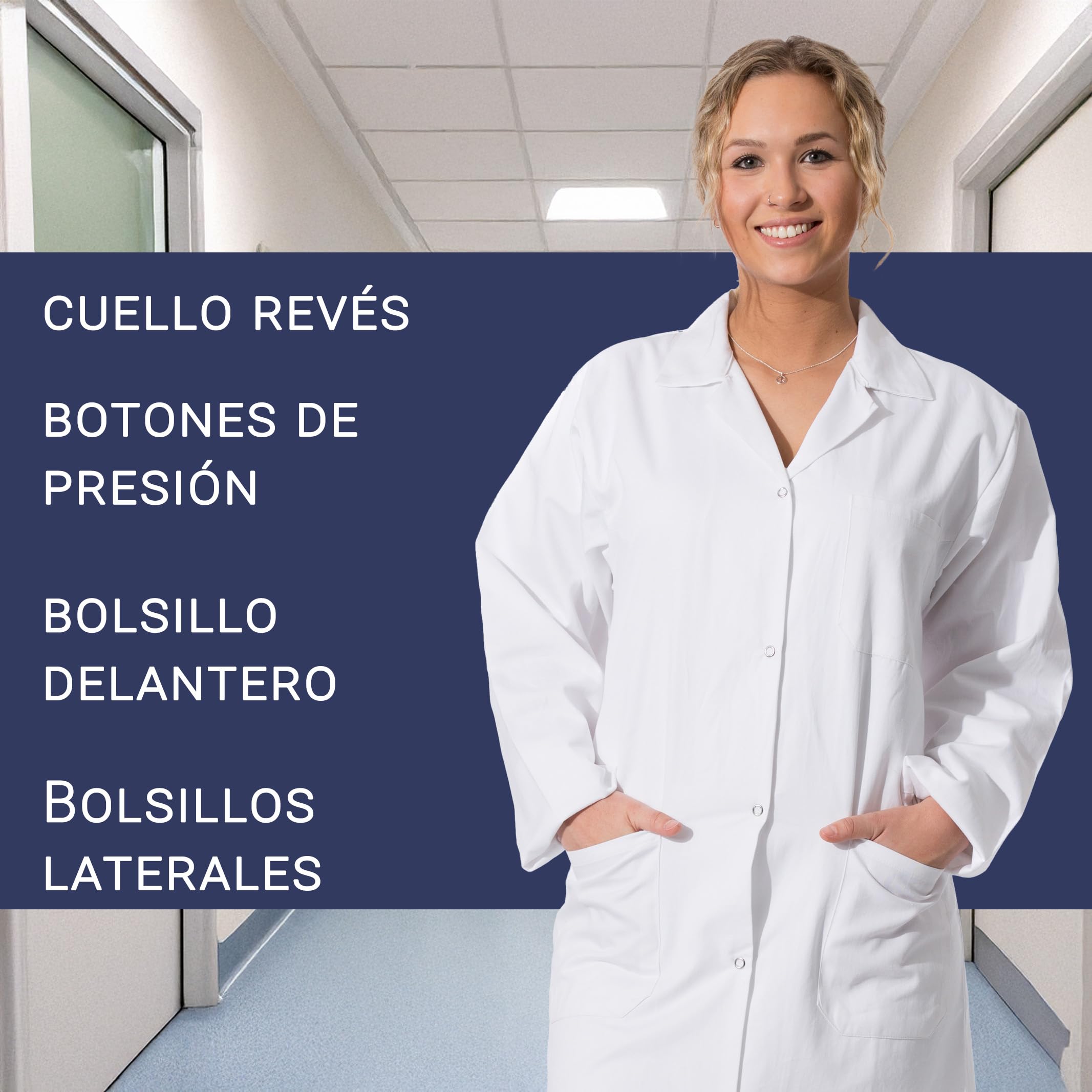 ZOLLNER Bata de laboratorio larga para mujer - Bata médica con prácticos bolsillos y botones a presión - Algodón - Tallas 34-50 - Lavable hasta 95 °C - Certificado Oeko Tex®, 141