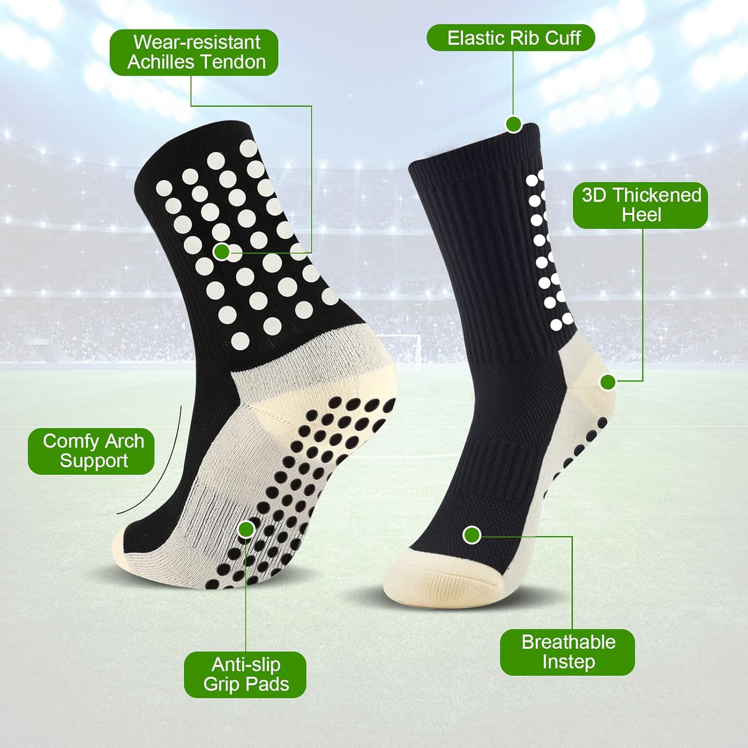 9 Pairs Mens Soccer Socks With Grips Pads Non Slip Football Basketball Sports Training Cushioned Athletic Socks Youth - Image 5