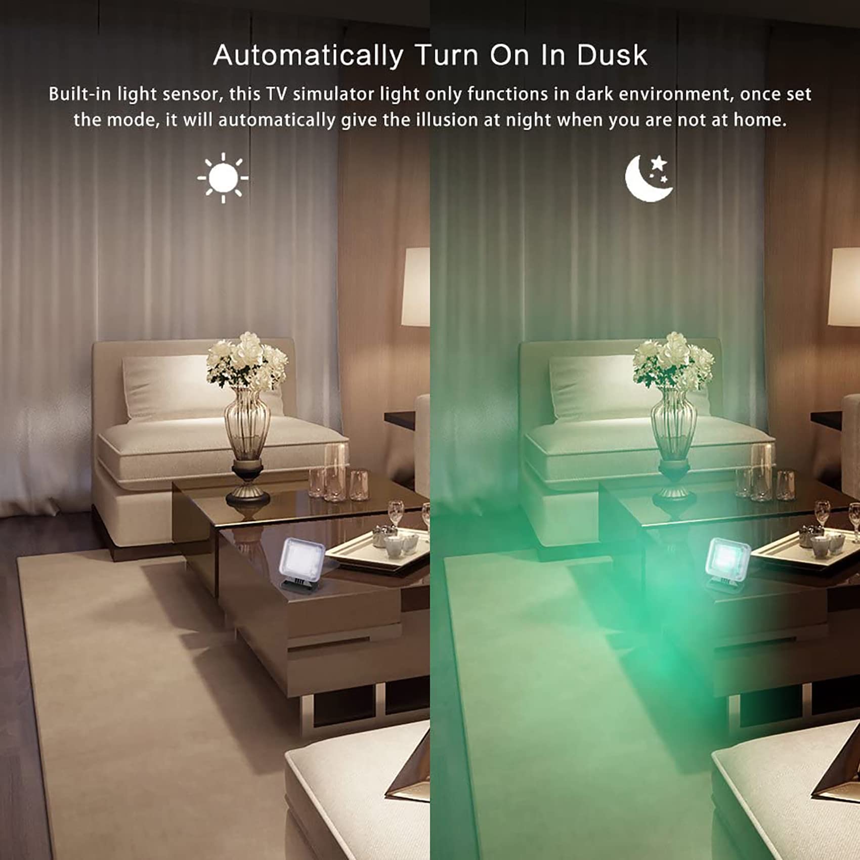 Simulateur TV LED avec protection contre le cambriolage – Faux éclairage TV 2 W avec minuterie et capteur de lumière, alimenté par USB – Améliore la sécurité de la maison avec 4 modes – Alimentation