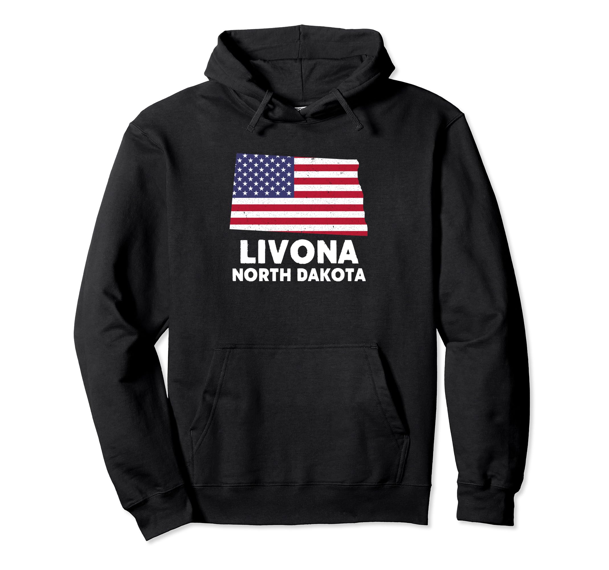 Distressed Patriotic USA Flag Livona, North Dakota Pullover Hoodie
