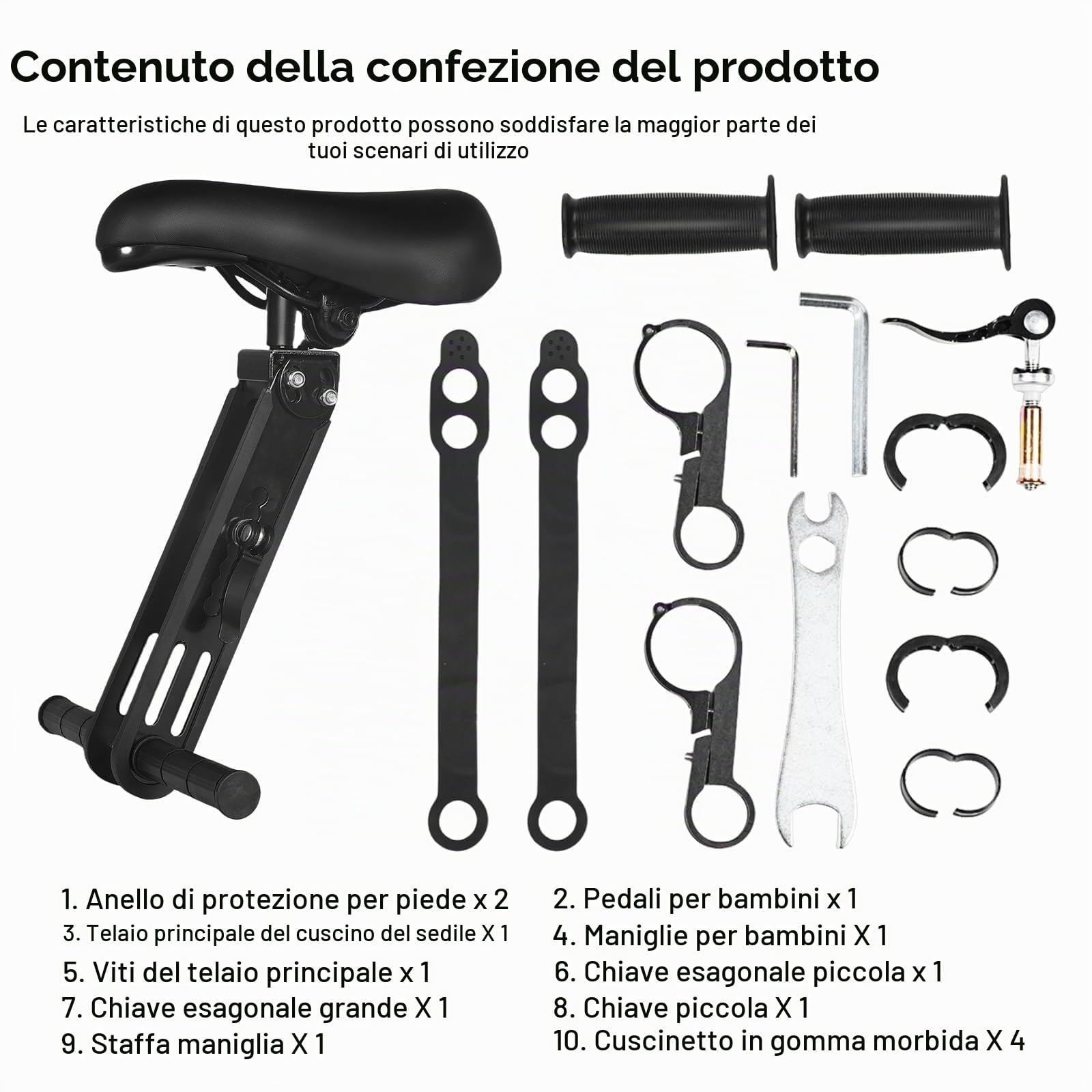 BYZESTY Seggiolino da bicicletta per bambini, seggiolino per bicicletta, seggiolino per bambini, seggiolino anteriore con manubrio e pedali, seggiolino rimovibile per mountain bike per bambini dai 2