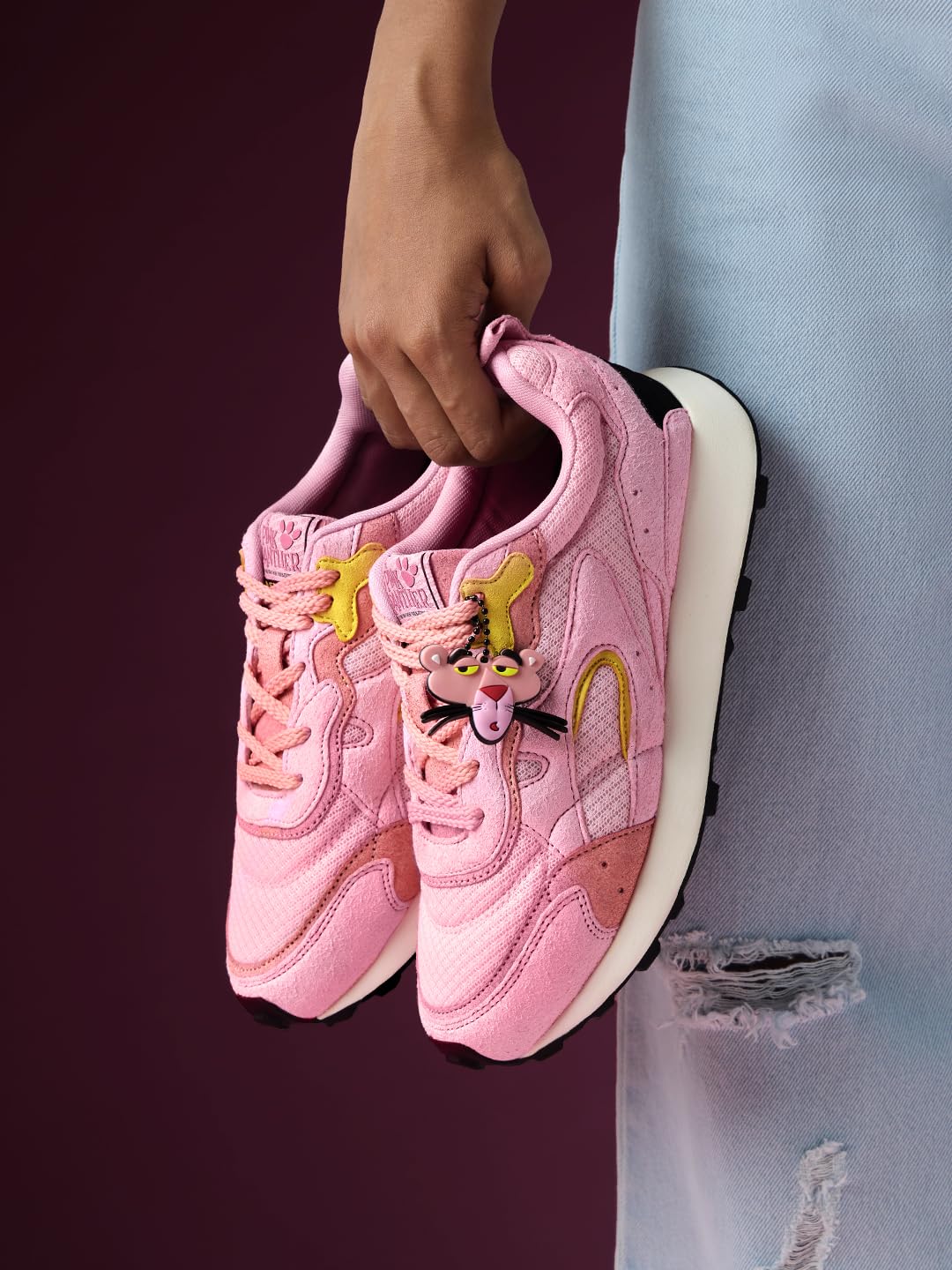 The Souled Store Pink Panther: Cool Cat - Sneaker basse da donna e ragazza, multicolore rosa e bianco, stile retrò, con rete traspirante, soletta imbottita e suola resistente