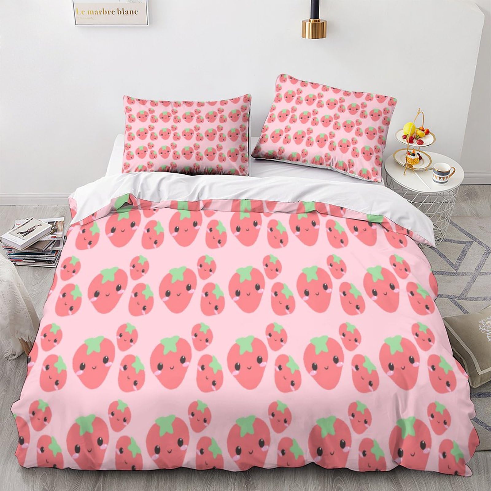 Housse couette 200x200 fermeture éclair parure fraises
