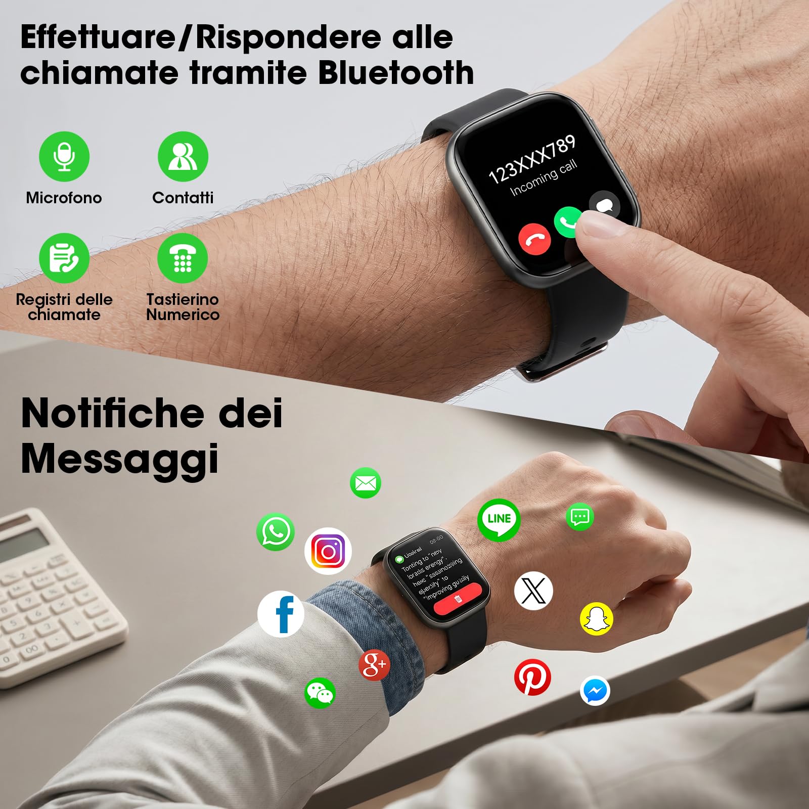 Hwagol Smartwatch Uomo Donna, 7 Cinturini—Regalo Perfetto, 1,83'' Orologio Smartwatch con Chiamate Bluetooth, Notifiche, Contapassi, Sonno, Cardiofrequenzimetro, SpO2, Smart Watch per Android iOS