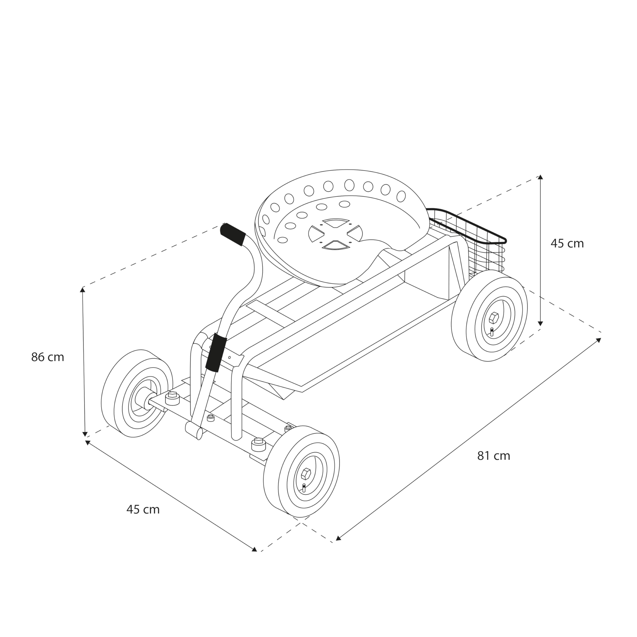 AXI AG22 Asiento de Jardin con Ruedas en Verde | Taburete de Jardinero con Caja de Almacenamiento | Carro de jardineria metalico con Carga MAX. 150 kg.