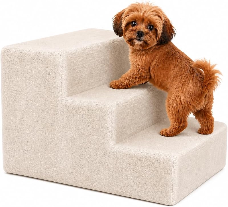 Escada para cães e gatos lionto com capa de pelúcia removível e lavável, bege, HT00185