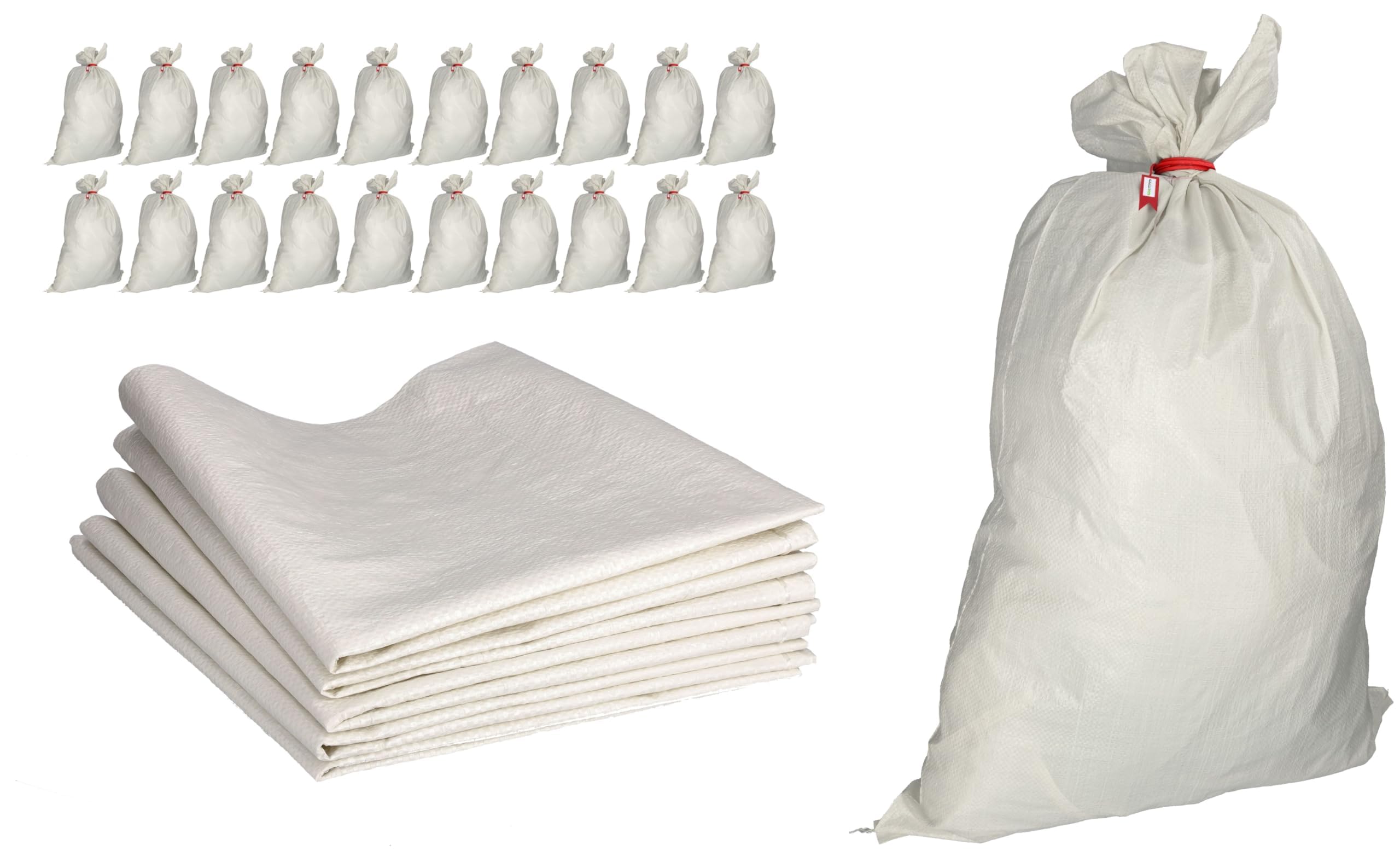 ToolSpace 20x Sacos de Polipropileno Blancos Resistentes para Cargas Pesadas de 50 kg Tela Tejido PP Ideales Escombros Arena Cereales Inundaciones Jardín Protección UV Costuras Fuertes 105 x 65 cm