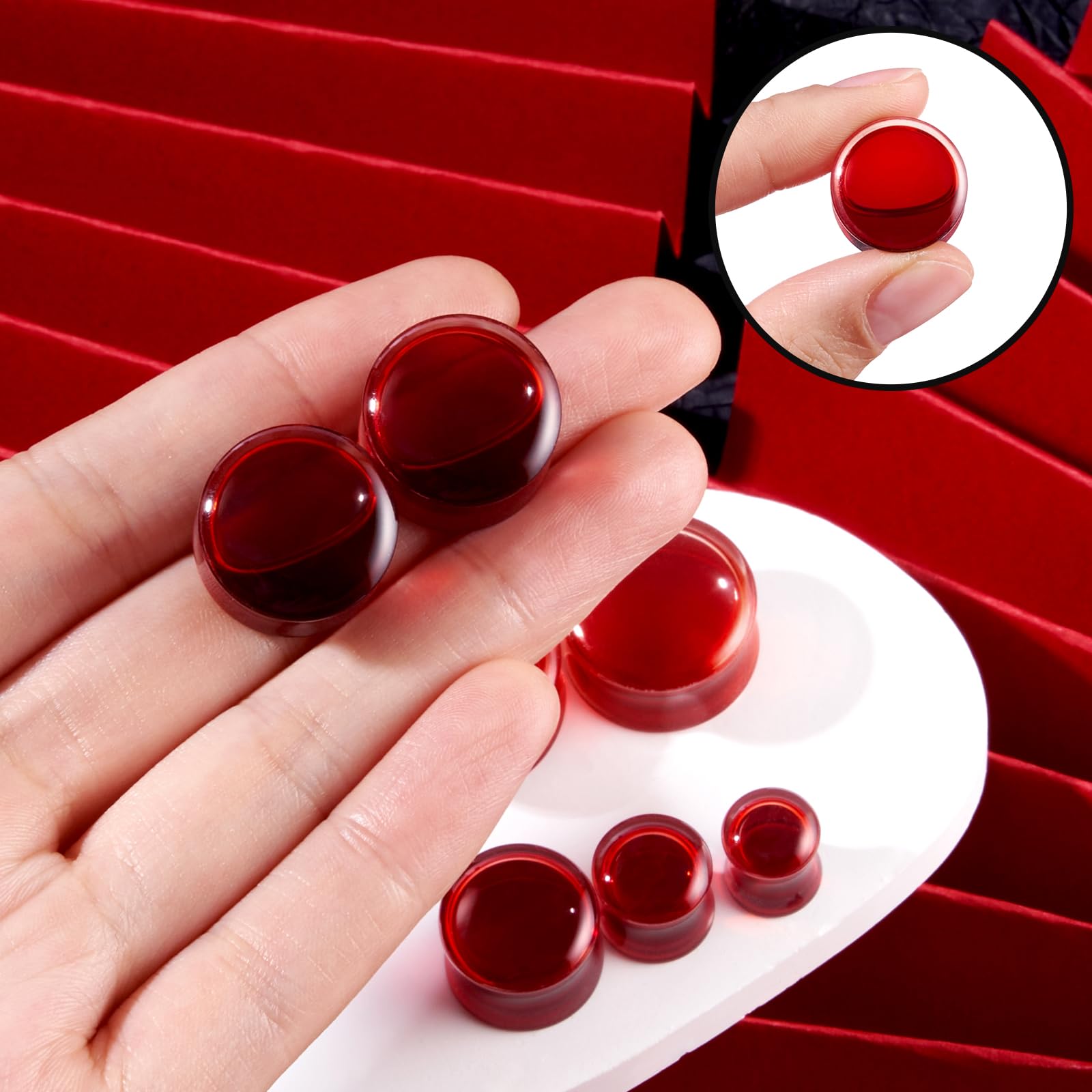 Longbeauty 2 Stück Acryl Ohr Plugs Halloween 8mm-25mm Blut Rot Flüssigkeit Double Flare Plug Piercing Dehn Schmuck Damen Herren Ohrstöpsel Eye-Catcher