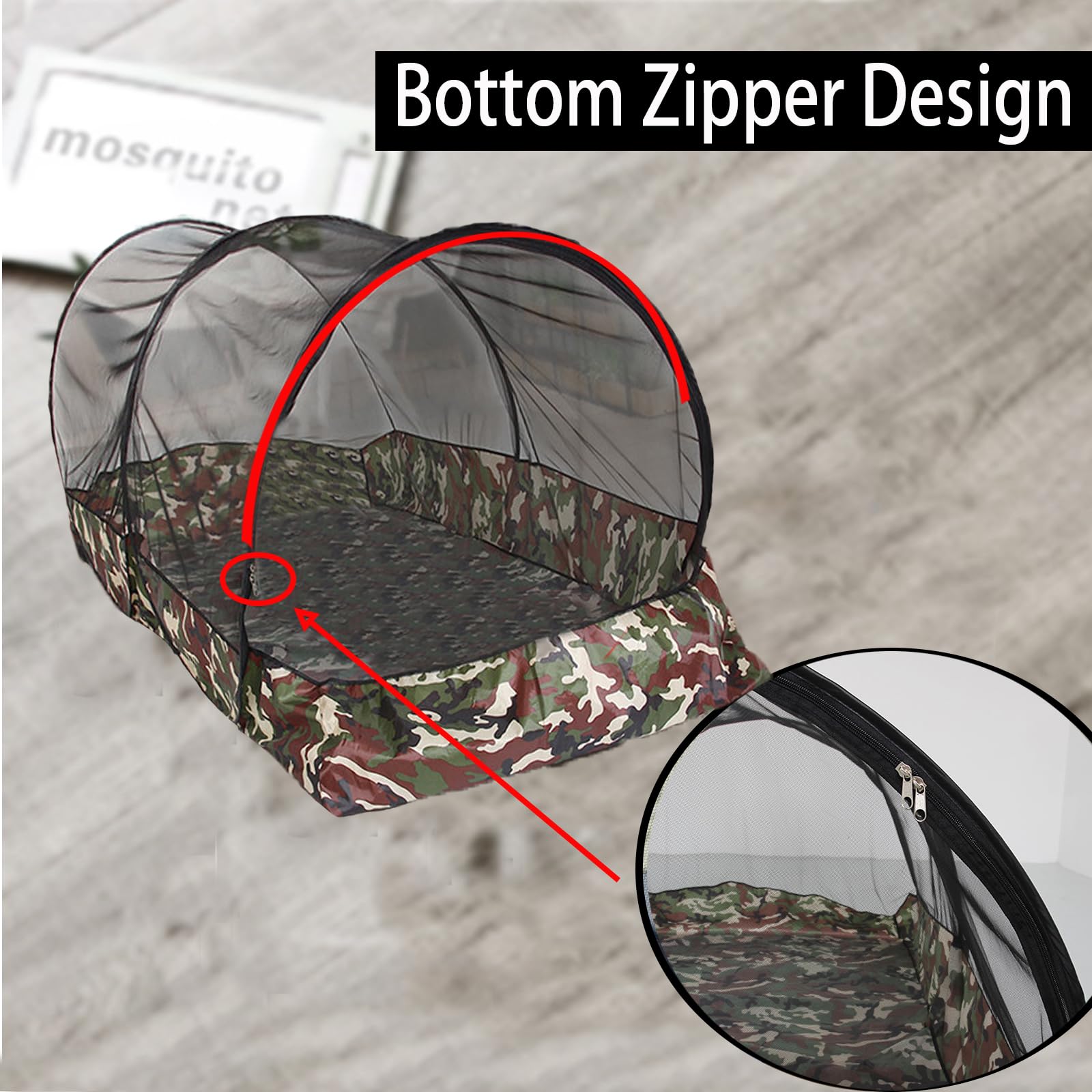 CMINGJ Tragbares Moskitonetz, faltbar, Pop-Up-Reise-Moskitonetz für Bett, kostenlose Installation, geeignet für Baby-Erwachsene, Schlafzimmer, Camping, Nickerchen, Terrasse, Reißverschluss unten