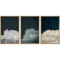 SIGNWIN Framed Canvas Print Wall Art Trio of Multicolored Clouds Nature Wilderness Mixed Media Modern Art Minimalist Scenic Dramatic Blue Dark for Living Room, Bedroom, Office - 16