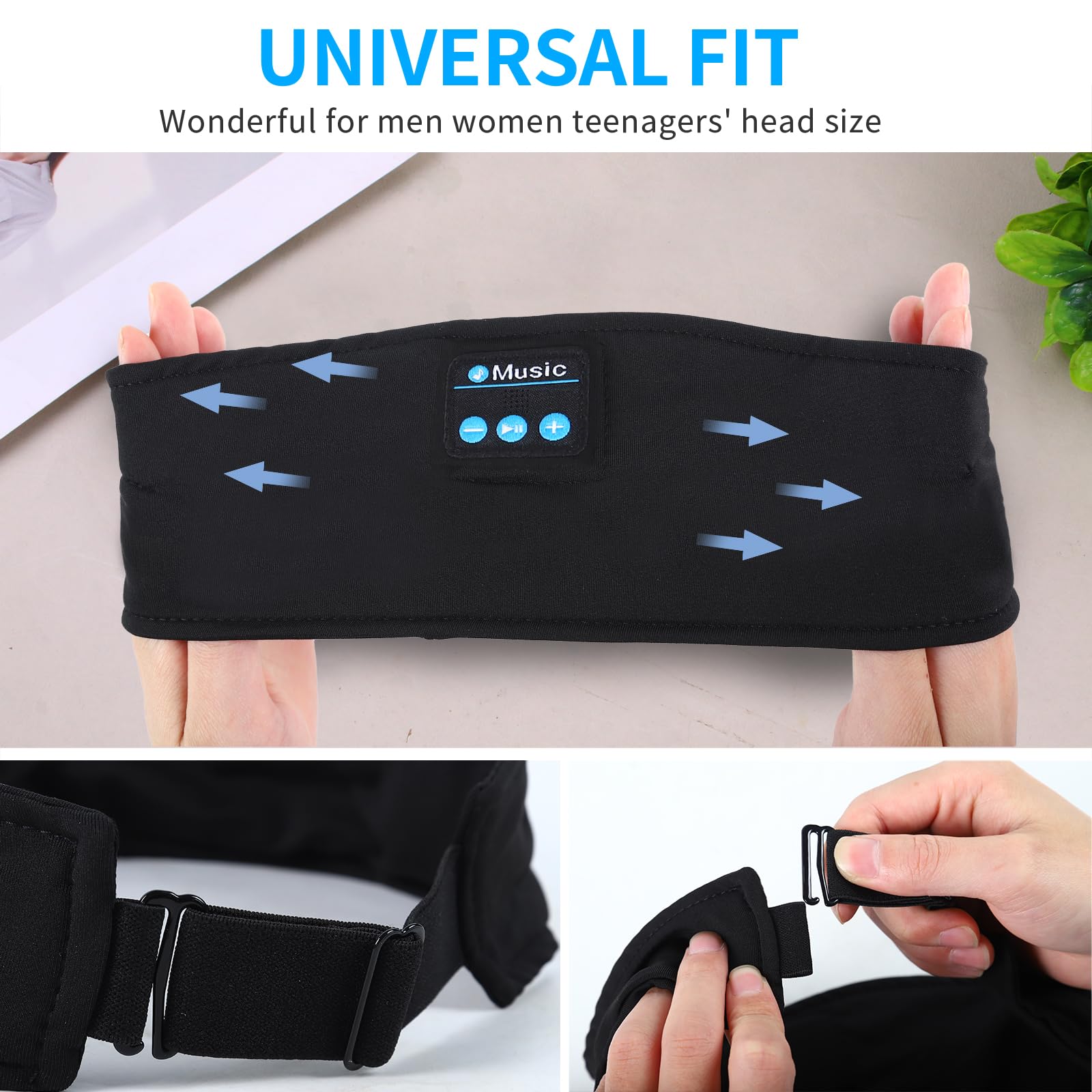 Sleep Headphones Bluetooth Sports Headband, Adjustable Wireless Bluetooth 5.2 Music Sleeping Headbands with Ultra-Thin HD Stereo Speakers Perfect for Workout, Jogging, Yoga, Insomnia, Air Travel Black 4