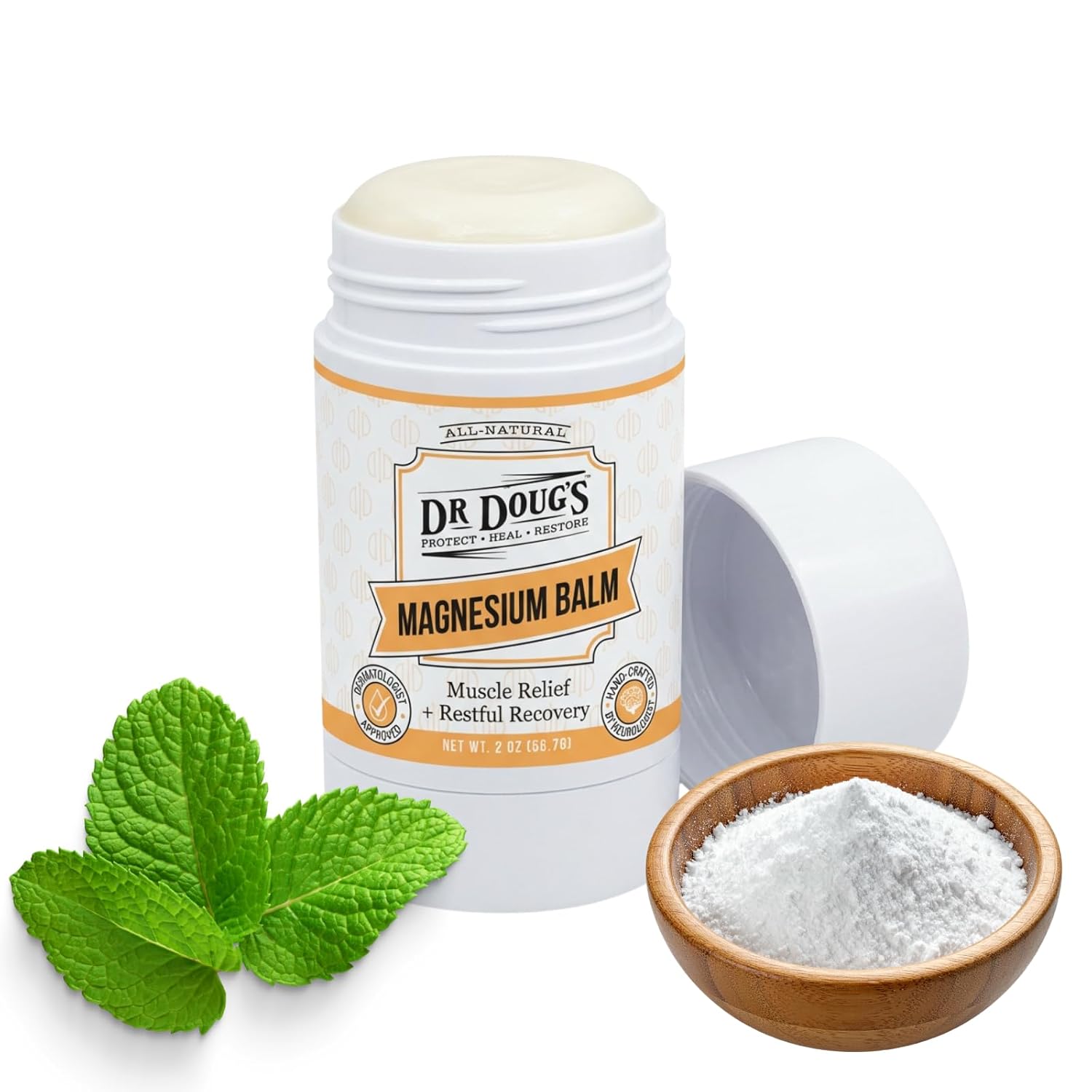 Dr. Doug's Magnesium Balm for Muscle & Nerve Relief – 2 oz Twist-Up Stick | Organic Peppermint & Lavender Scent | Topical Magnesium Cream for Legs, Arms & Chest | Non-Greasy, Organic & All-Natural