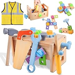 Aliex Wooden Kids Tool Set, 30pcs Toy Tools for Toddlers with Vest, Tool Kit Toddler Montessori Stem Learning Educational Toys for 3 4 5 Years Old Boys Girls, Birthday Gift for Kids