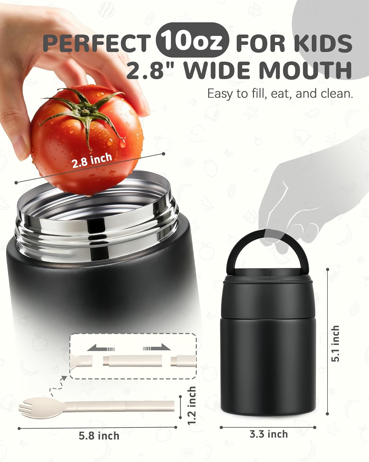 10oz Soup Thermo for Hot Food Kids Insulated Food Jar with Spoon Wide Mouth Stainless Steel Lunch Container Leak Proof Vacuum Food Box for School Travel Picnic Black thumbnail