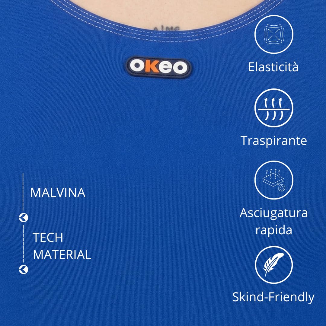 Okeo Coostume Piscina Donna, Costume Nuoto Donna, Intero,Tinta Unita, Spalline Larghe, vestibilità Slim, Supporto ottimale, Schiena Scoperta