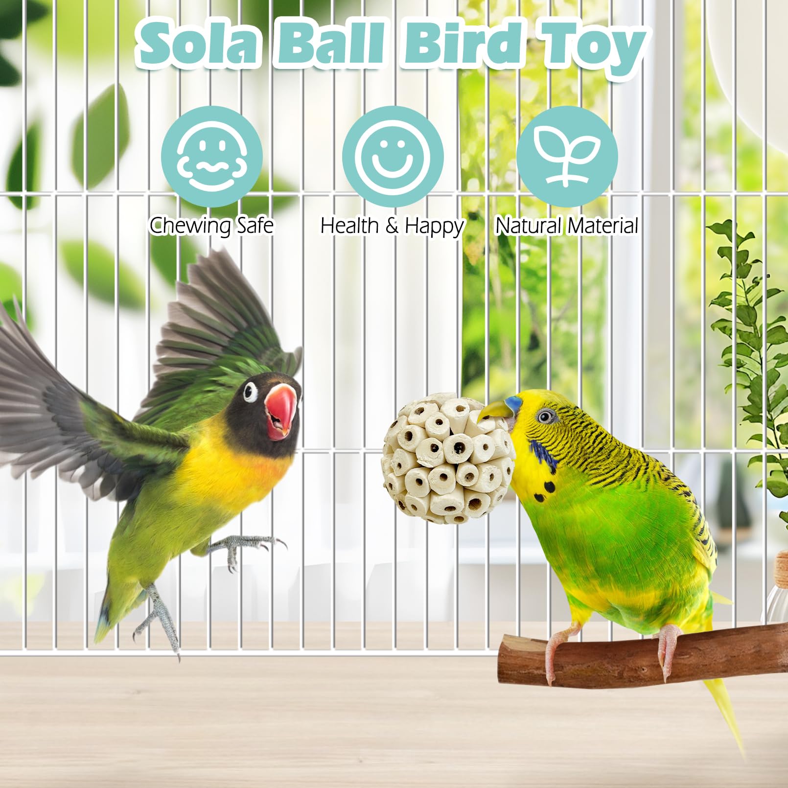 PINVNBY Sola Ball Vogelspielzeug, natürliches weiches Kauspielzeug für Nymphensittiche, Quaker, Papageien, Wellensittiche, Sittiche, Kaninchen, Meerschweinchen, Chinchillas, 12 Stück