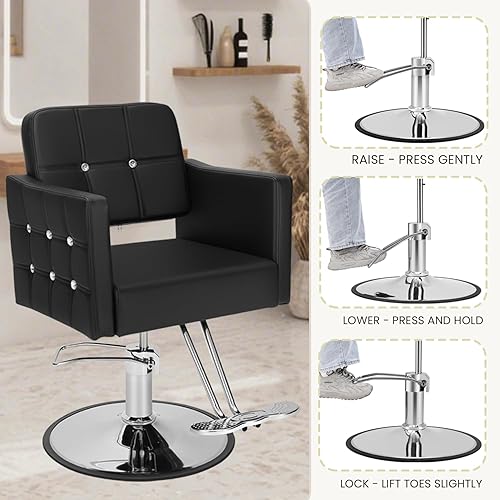 Miniatura 4 de Silla de salón profesional para estilista, bomba hidráulica resistente de 350 libras, silla giratoria de 360 con altura ajustable, silla de