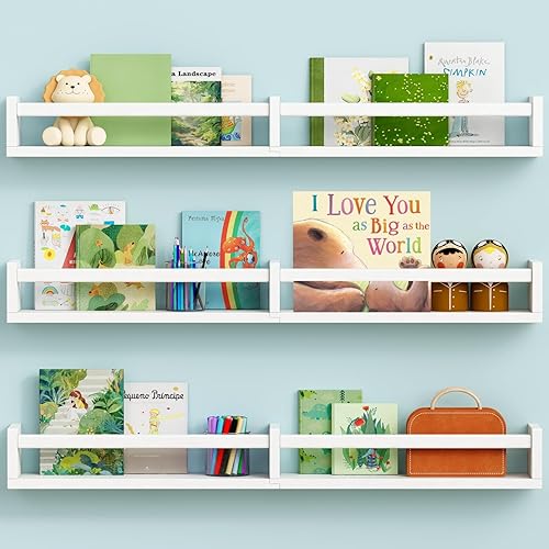 Miniatura 10 de Estantes Flotantes para Libros de Guardería para Pared, Estantería de Pared de Madera Natural para Habitación de los Niños Dormitorio, Pequeño 1.