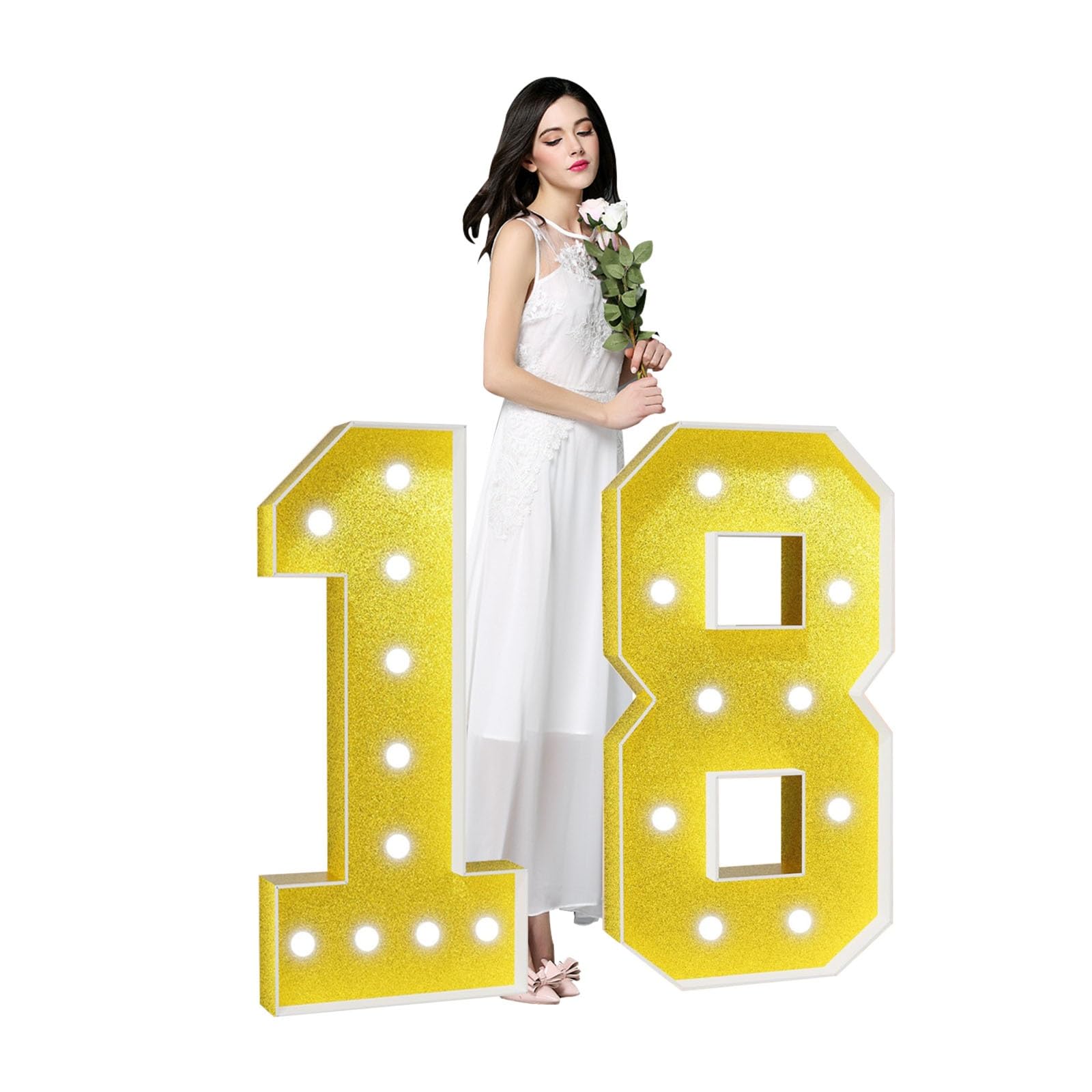 Marquee Light Up Number Large Mosaic Numbers Sign with White Lights Giant Mosaic Frame Number for 5th 50th Birthday Party Anniversary Decorations Pre-Cut Foam Board(Color:Number 18,Size:100cm/3.3FT)