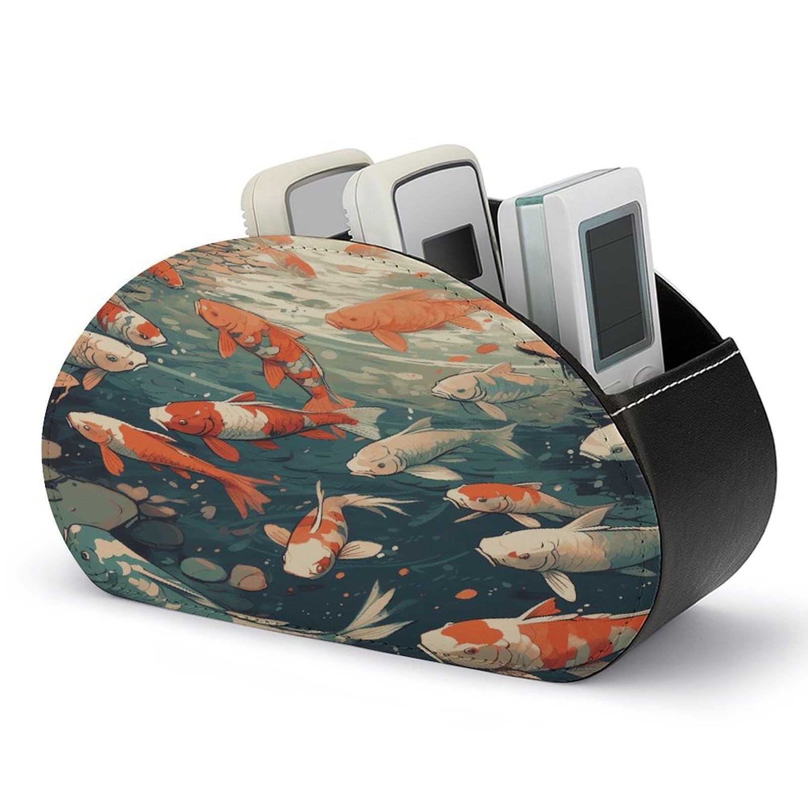 Btcowzrv Style Hand Drawn Fish Pattern Remote Control Holder With 5 Compartments