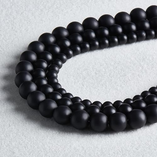 Miniatura 2 de 108 cuentas redondas de color negro mate natural de 0.315in para hacer joyas