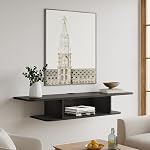 FITUEYES Bois flottants TV Étagère de support pour écran plat 43/50 pouce, 2 Tablettes de console de médias muraux noirs avec rangement pour audio/vidéo, 41.3 de pouce