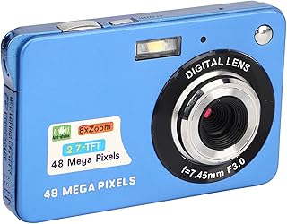 Câmera Digital, Câmera Infantil 4K 48MP para Adolescentes, Tela LCD de 2,7 Polegadas Zoom 8x Antivibração Vlogging Câmera Digital Com Luz de Preenchimento, Mini Câmera Portátil par (Azul)
