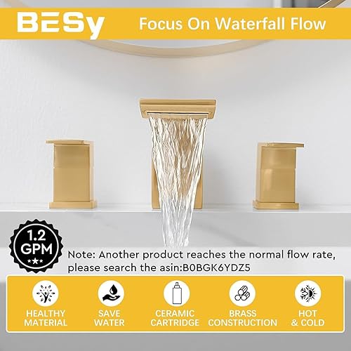Miniatura 2 de BESy Grifo de baño de 8 pulgadas, grifo de baño dorado con 3 agujeros, dos asas, grifo de lavabo de baño, grifo de lavabo de baño generalizado,