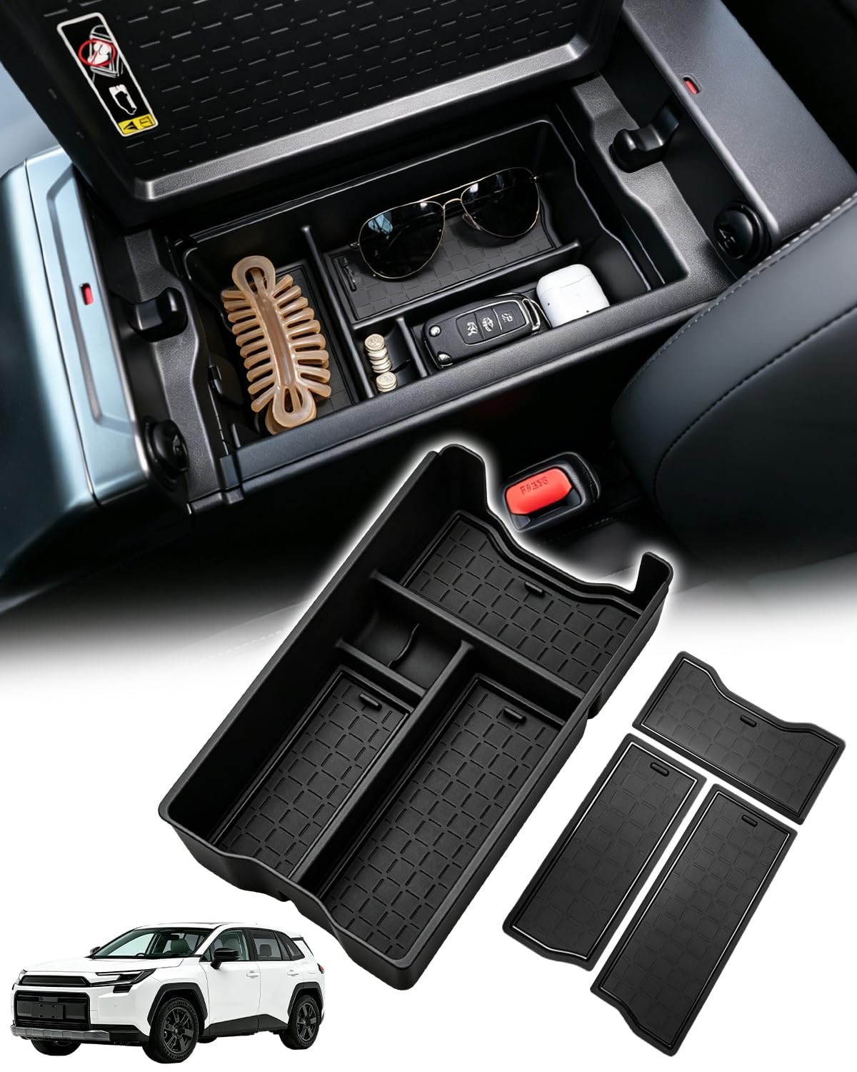 Photo 1 of Runine Center Console Organizer Tray for 2026 Toyota RAV4, 2026 RAV4 Accessories Armrest Storage Box Insert Tray, 6th Gen Interior Accessories Custom Fit Organizer with 3 Silicone Non-Slip Mats