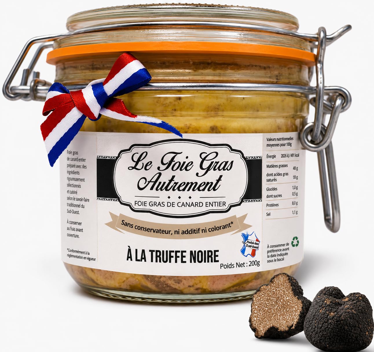 Relais Gourmet Foie Gras de Canard Entier aux Truffes 200 g | Artisanal Français Sud-Ouest | Sans Conservateurs, Additifs ni Colorants | Idéal Coffrets Gourmets et Fêtes