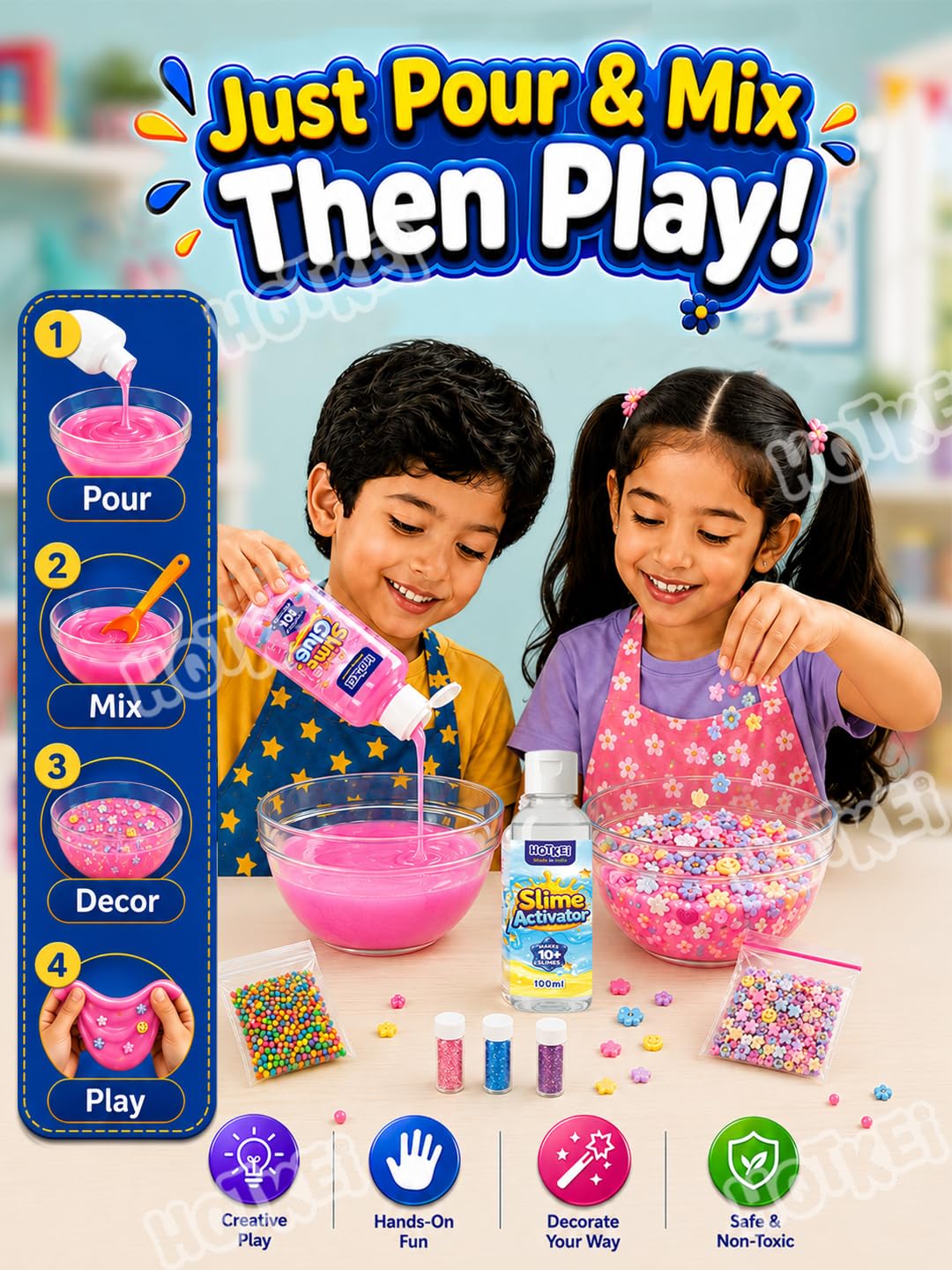 HOTKEI Decor Slimes Making Kit Multicolor Scented DIY Toy Slimy Slime Activator Glue Gel Jelly Putty Making kit Set Toy Birthday Gift for Boys Girls Kids 3 Colored Glue | 1 Activator | Accessories — Amazon image 3