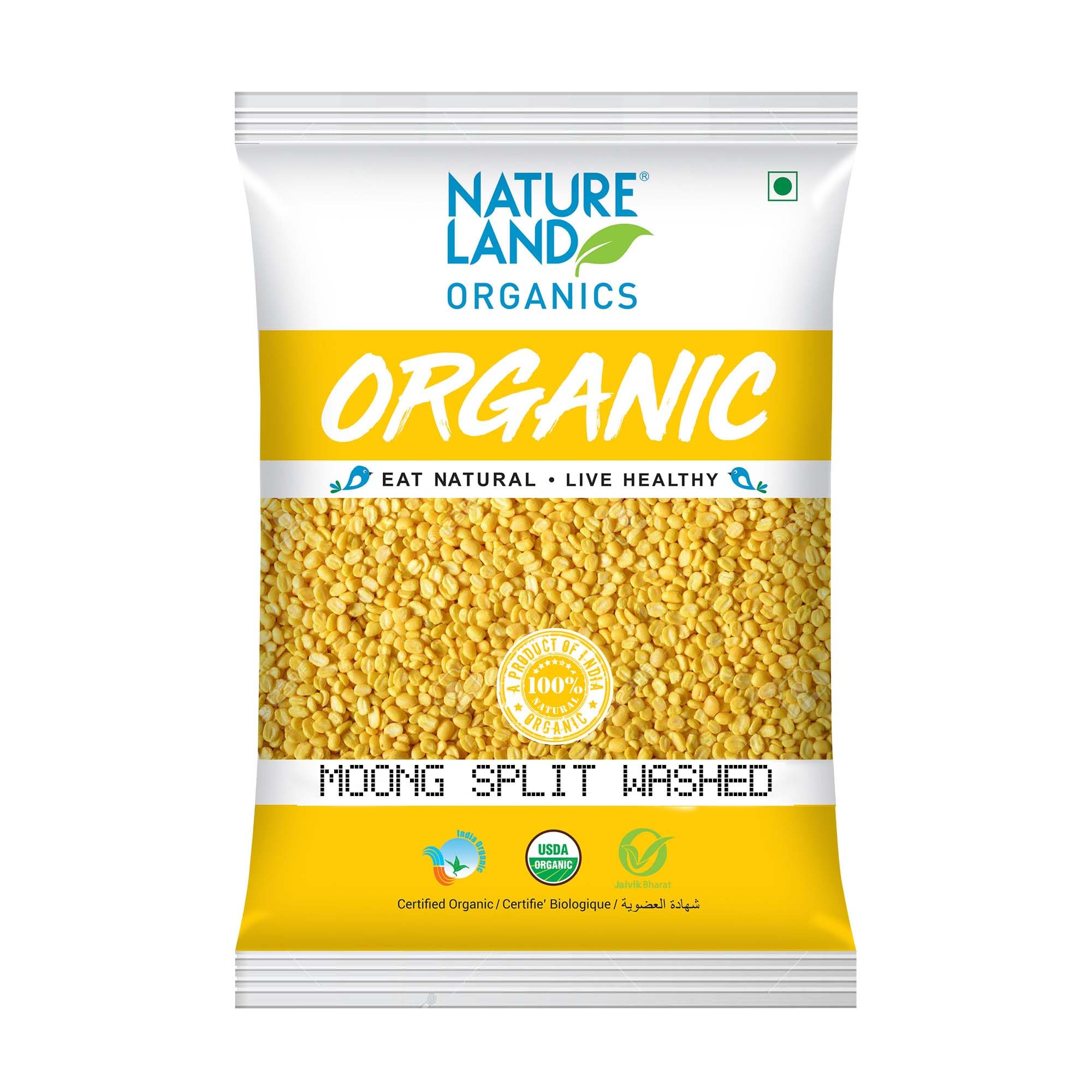 Natureland Organics Moong Dal Yellow/Split Washed 1 Kg - Organic Healthy Pulses