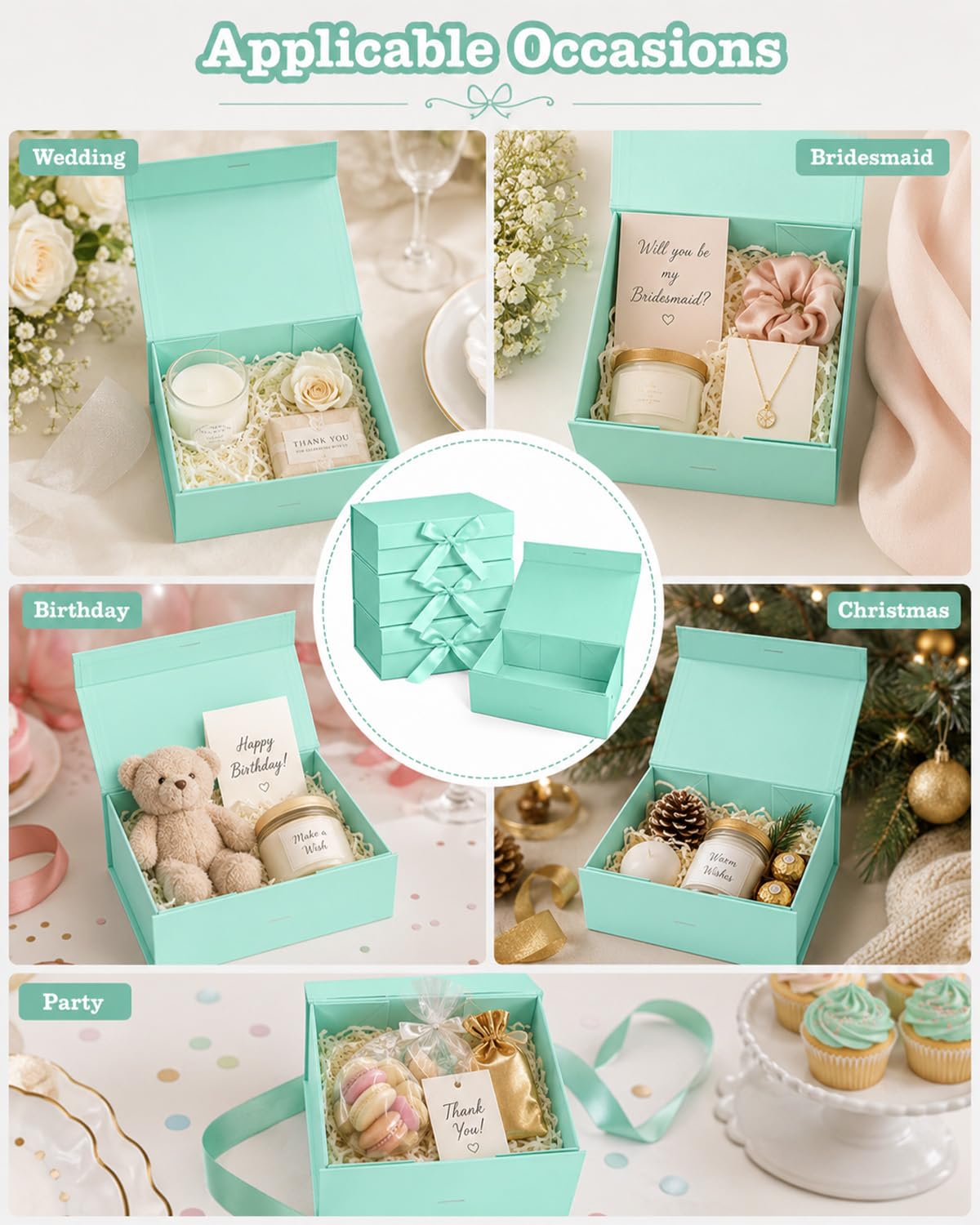 Scatole regalo, confezione da 5 scatole regalo magnetiche per damigella d'onore, scatole regalo con coperchio, grandi scatole regalo per matrimoni, confezioni regalo, compleanni, feste, Natale, 25 x