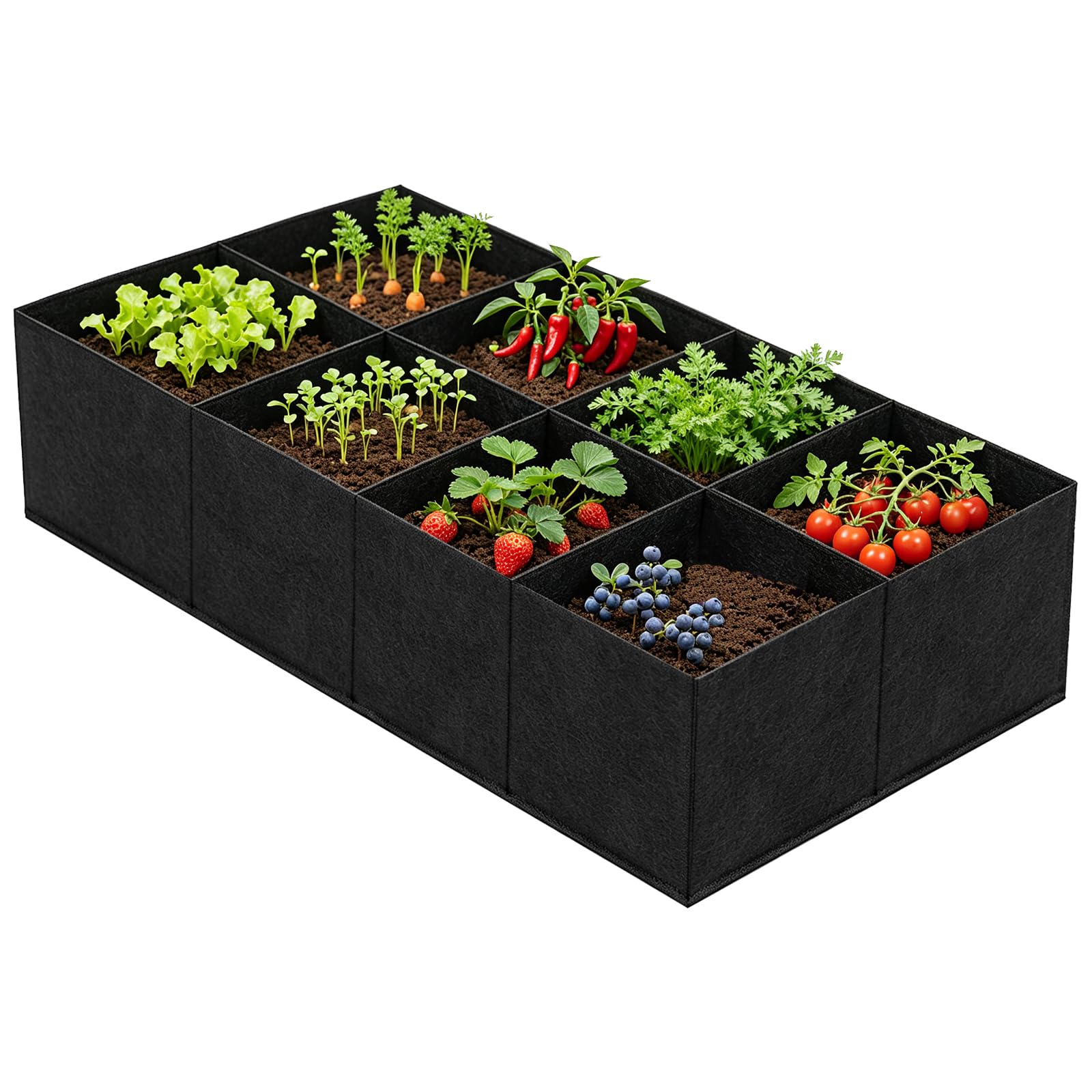 AMJKEJI 1Pcs Fabric Plant Grow Bag 120x60x30CM Thickened Root Aeration Garden Bags with 8 Grids, Nonwoven Breathable Planting Bag, Vegetable Growing Containers for Flowers Vegetables Seedlings Fruits