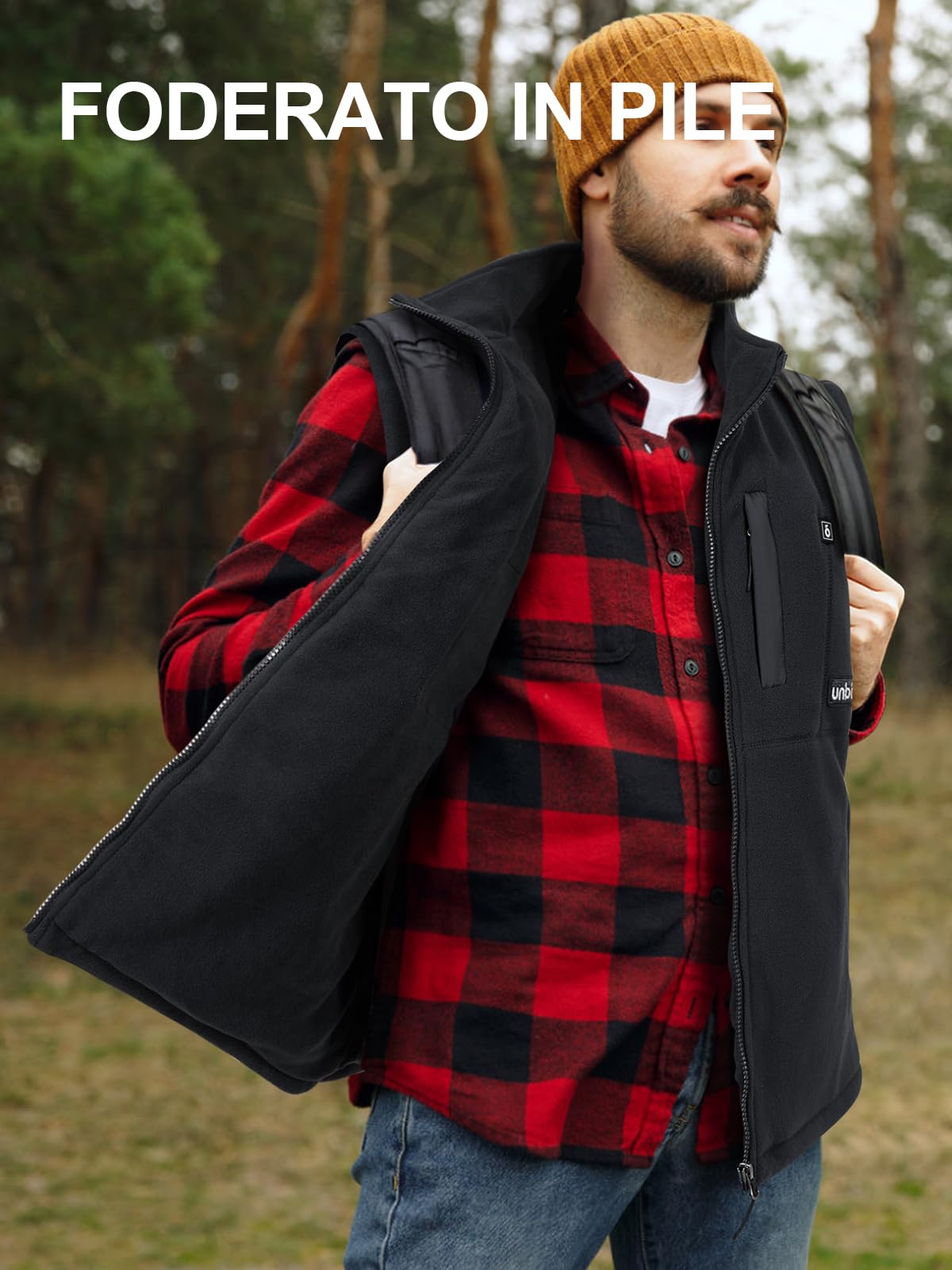 UNBON Gilet Riscaldato Uomo con Batteria USB 10000mAh, Giubbotto Riscaldato Uomo con 3 Temperatura 6 Zone di Calore, Gilet Riscaldante Pile Elettrico, Giacca Riscaldata per Moto Caccia