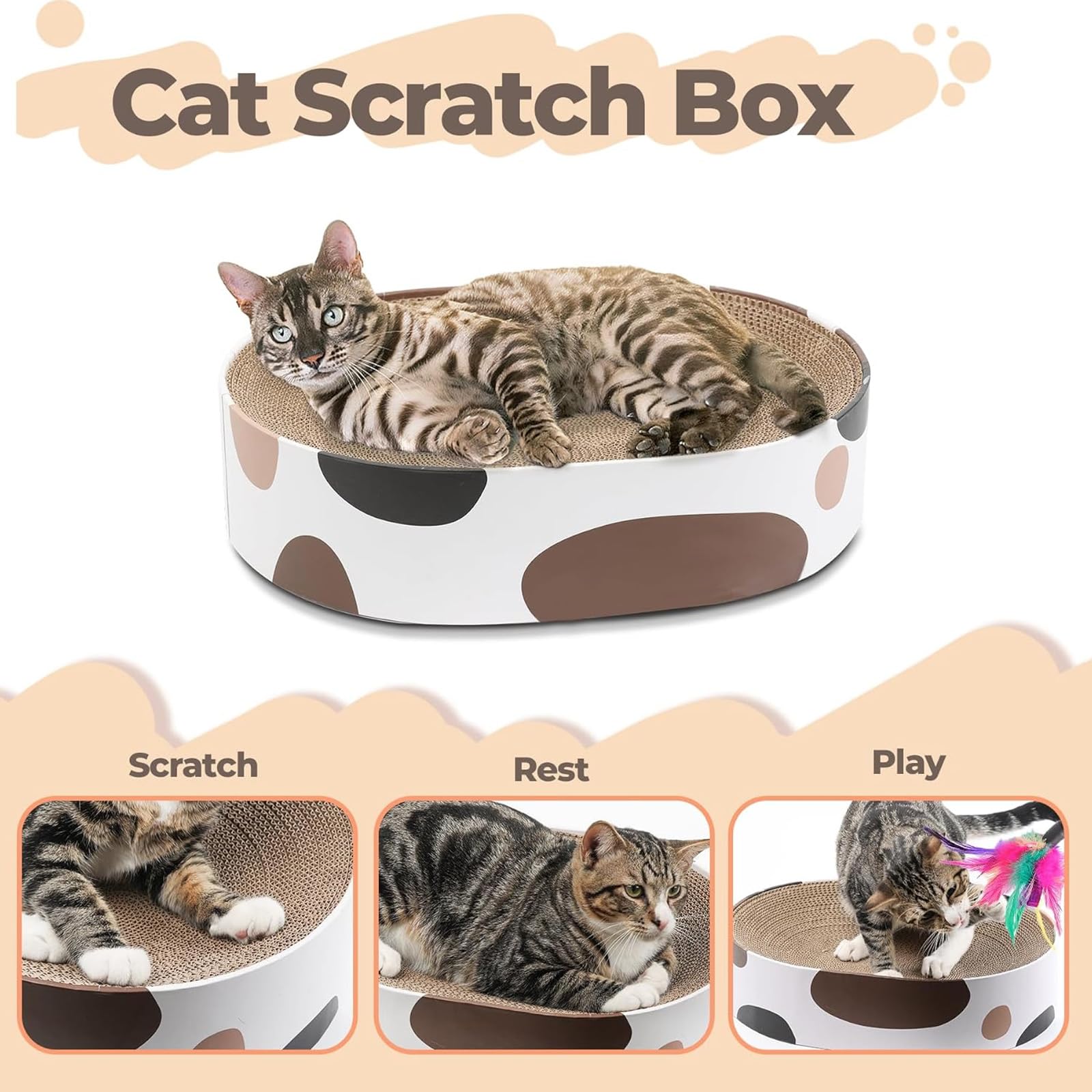 Tablero Rascador Para Gatos, Almohadilla Rascadora Corrugada Ovalada Para Gatos De Interior Que Protegen Muebles, Rascador Para Gatos De Cartón Corrugado, Salón De Cama, Duradero Y Duradero,B