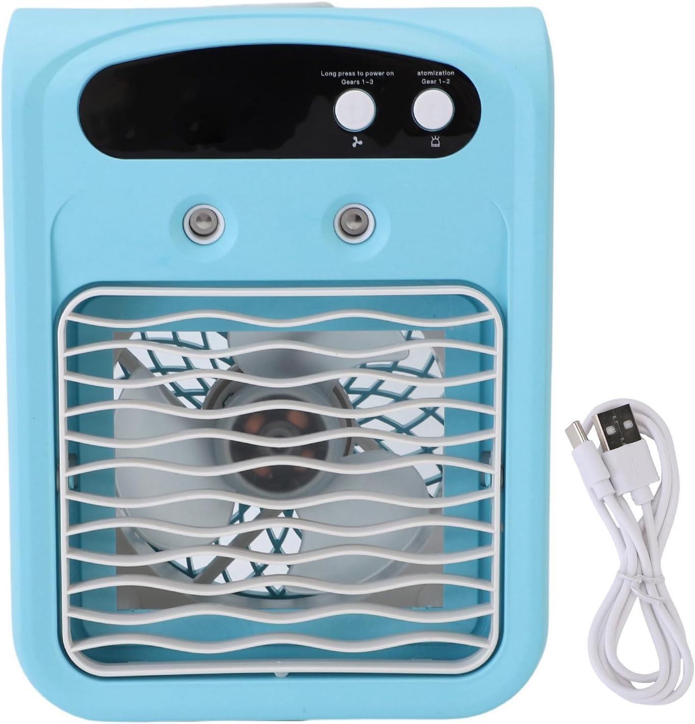 Desktop Air Conditioner, USB Rechargeable Quiet Air Cooler with 1000ml Water Tank and Humidifier for Bedroom Office Travel Indoor Outdoor (Sky Blue)