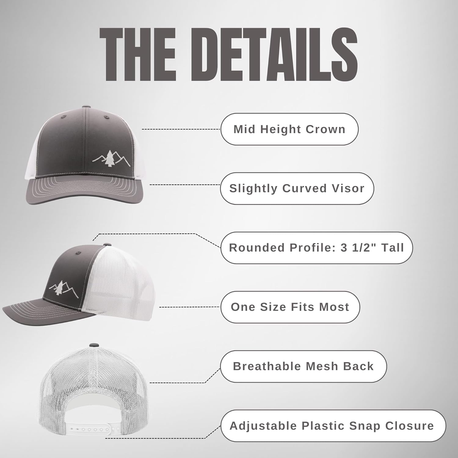 LINDO Trucker Hat [ Great Outdoors Design ] for Men and Women: Mid Profile Cap with Breathable Mesh Back and Adjustable Snap - Image 4