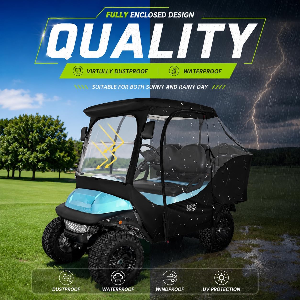 10L0L Cubierta para carrito de golf para 4 pasajeros precedente de coche, 4 lados, cubierta de lluvia transparente para todo tipo de clima, resistente al viento, a prueba de nieve