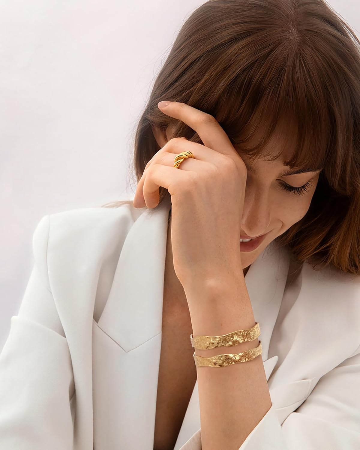 Gold Cuff Bracelet for Women Chunky Multi-layer Cross Wire Open Bracelet Hollow Wide Cuff Bracelets Adjustable Gold Open Cuff Bangle Bracelet - Image 2