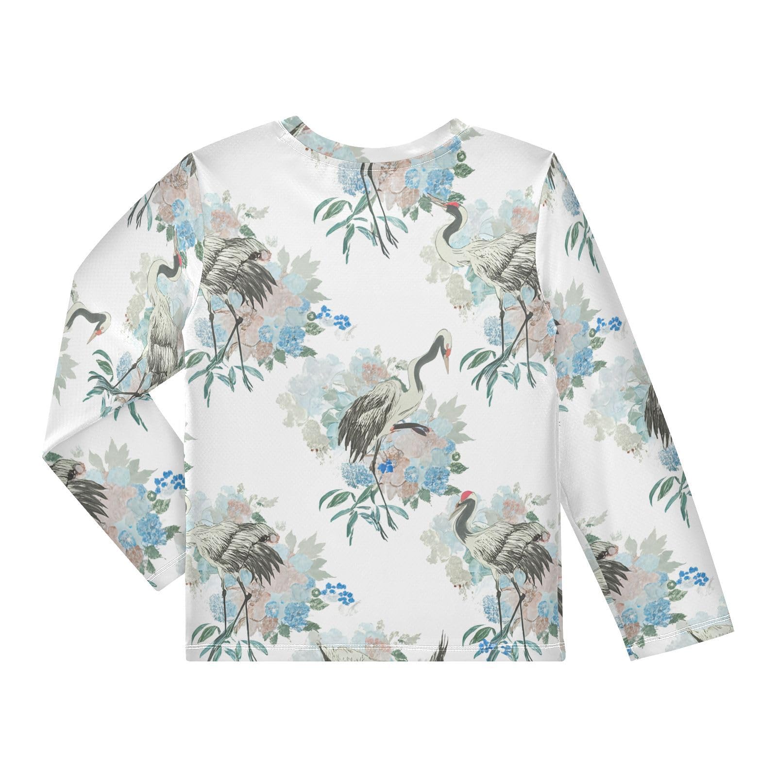 Crane Hydrangea Flower White Boy's Rash Guard Swim Shirt Long Sleeve Sun Shirt for Swimming Pool Beach UPF50+ 4T