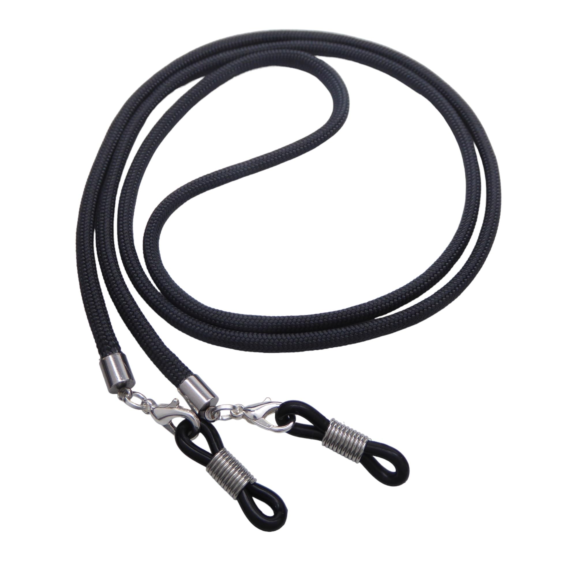 Hawhy Handgemachtes Brillenband aus Paracord für Lesebrillen und Sonnenbrillen, Schwarz - Inkl. 4 Ersatz Brillenschlaufen