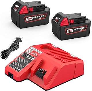 Ahomtikk 2Pack 6.5Ah 18V M18 Battery and Charger Replacement for Milwaukee M18 Battery and Milwaukee 12V/18V Charger 48-59-1812 for Milwaukee m18 Battery Charger