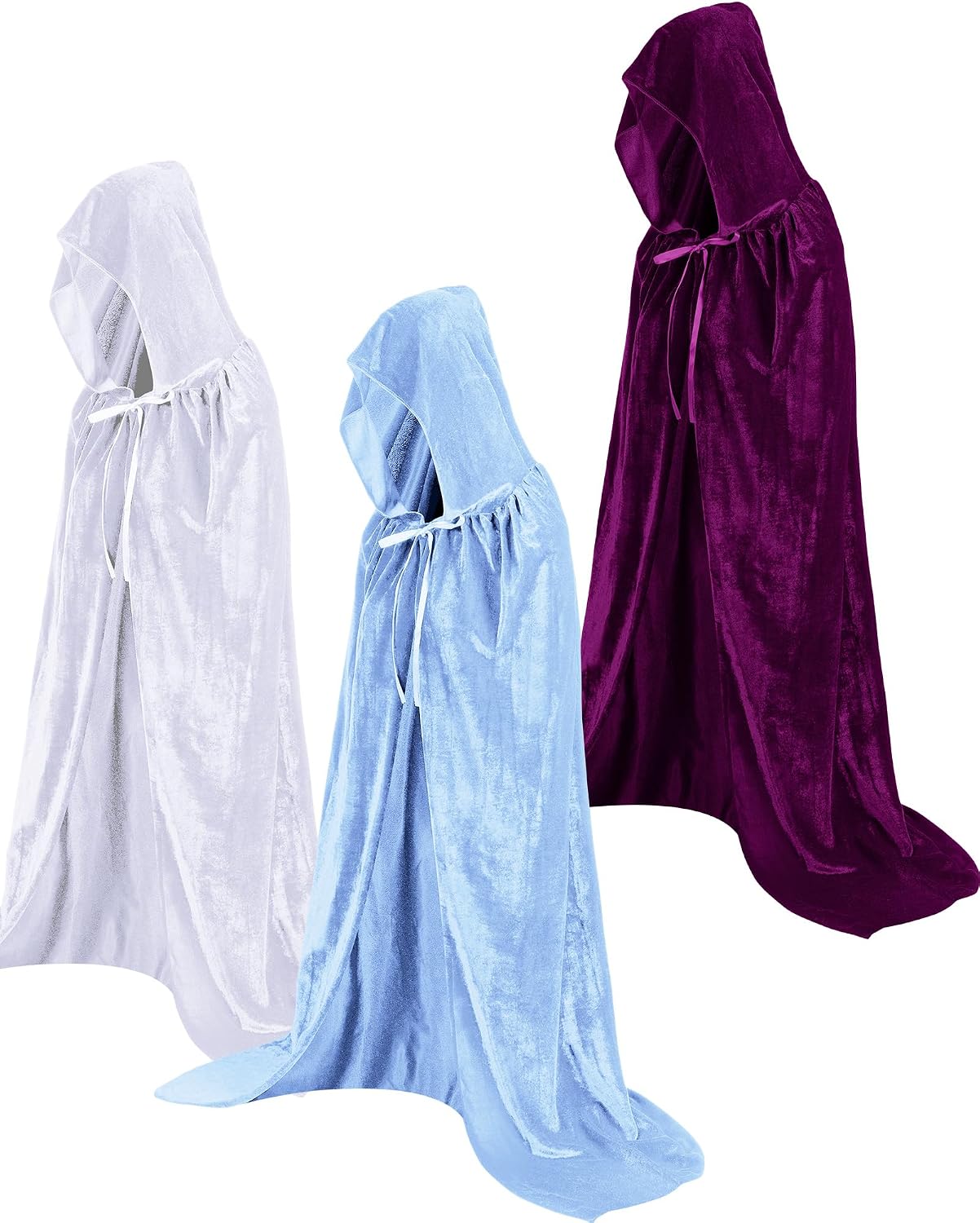Liitrsh 3 Pcs Princess Witch Hooded Robe Cloak Adults,L,Purple Blue White