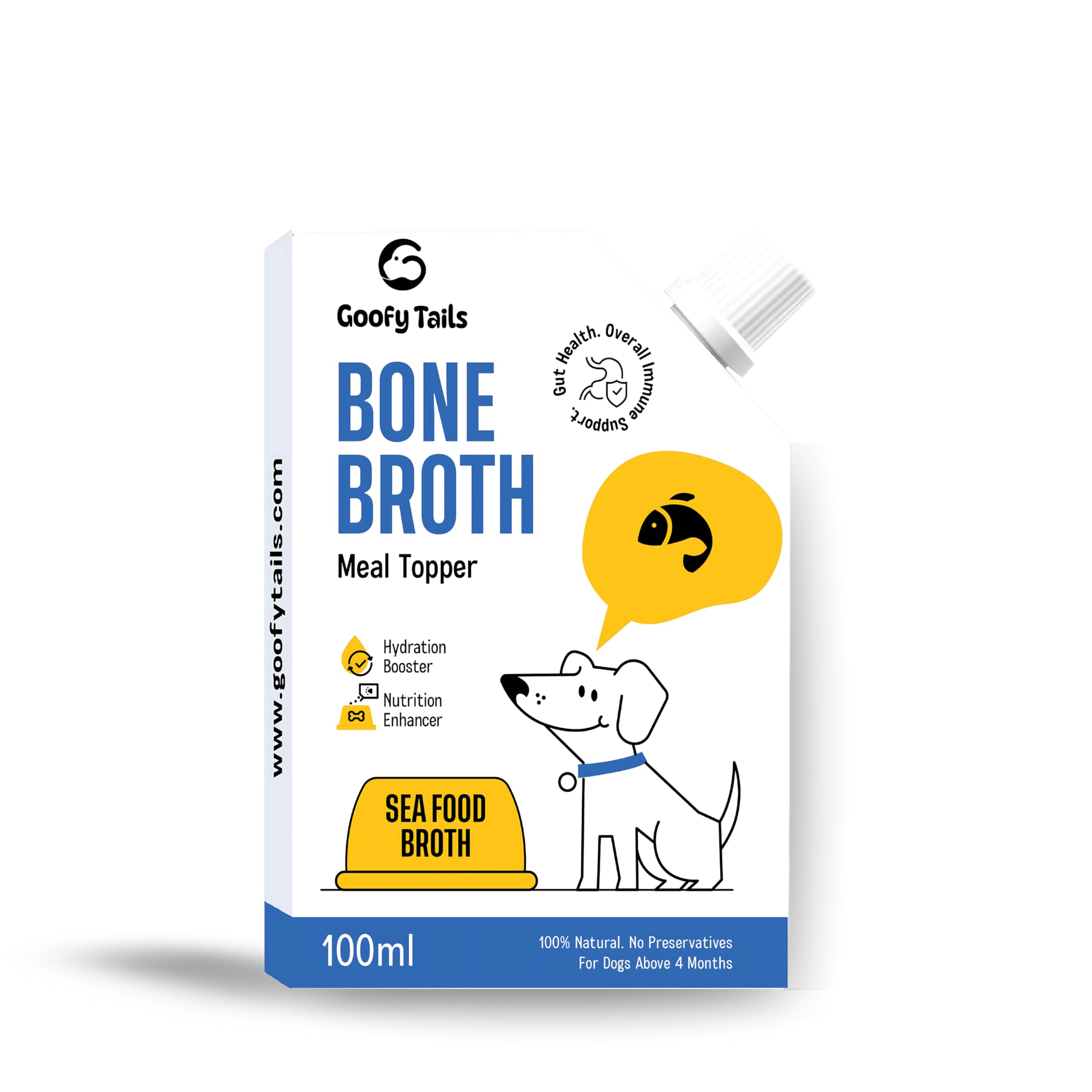 Goofy Tails Sea Food Bone Broth for Dogs 500ml (100ml X 5 Pack), Human Grade, Preservative Free, Gut Friendly Dog Food Topper, Natural Hydrating Liquid Dog Treats, Dog Supplement With Natural Collagen (B0B3MN4WQ6) Amazon Price History, Amazon Price Tracker